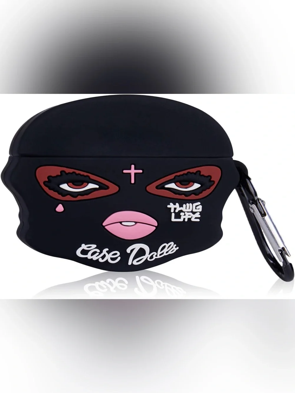 Black Silicone 'Case Doll' Designer Face Phone Case - Pink Accent